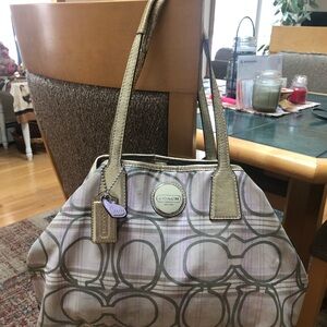 Coach F17213 Signature Striped Tartan Plaid Carryall Handbag/Shoulder Bag